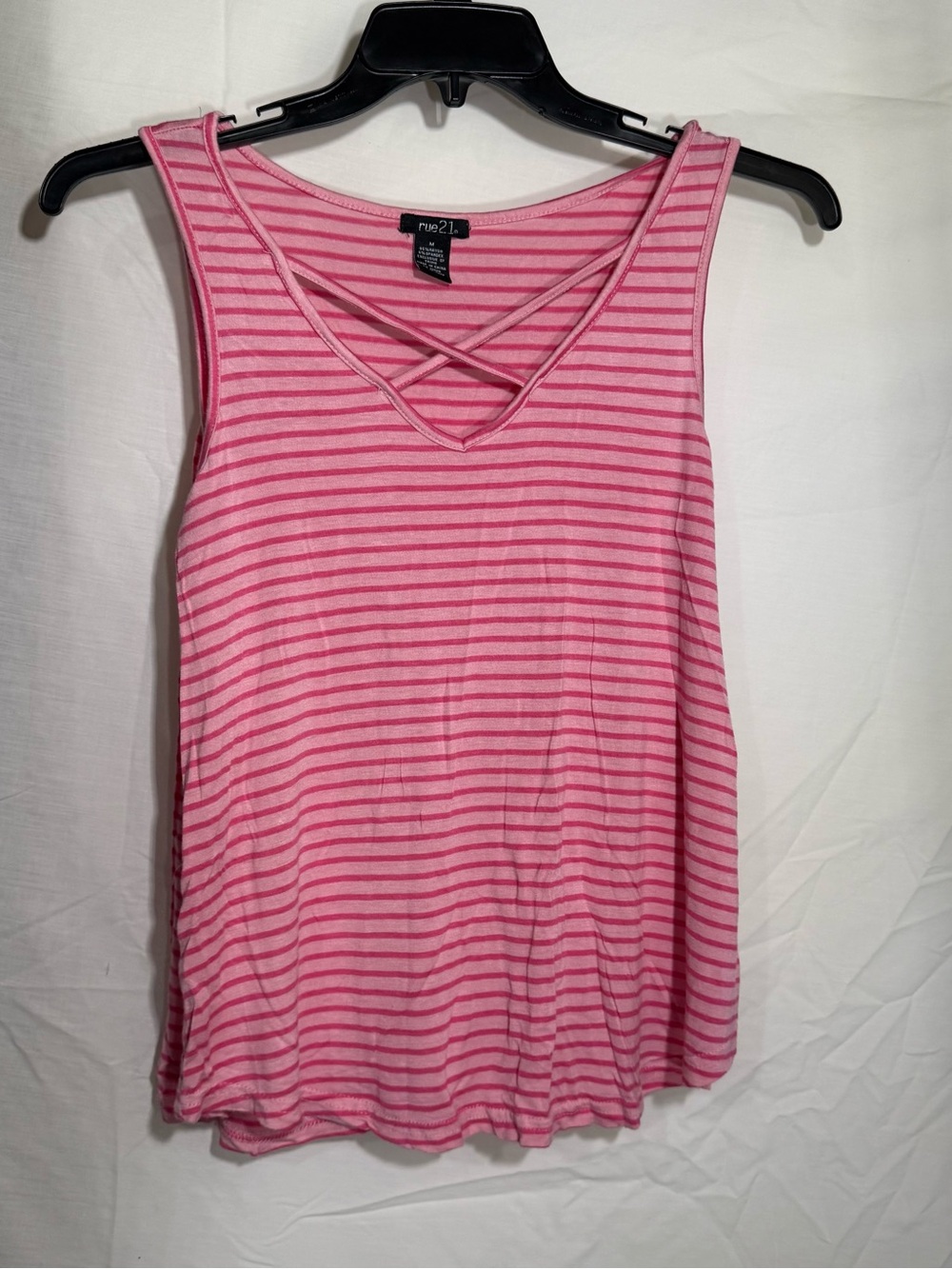 Rue21 Pink Striped Crisscross V-Neck Tank Top